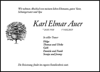 Traueranzeige von Karl Elmar Auer von vrm-trauer