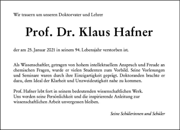 Traueranzeige von Klaus Hafner von vrm-trauer