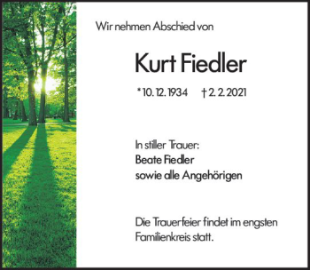 Traueranzeige von Kurt Fiedler von vrm-trauer