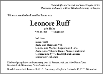 Traueranzeige von Leonore Ruff von vrm-trauer