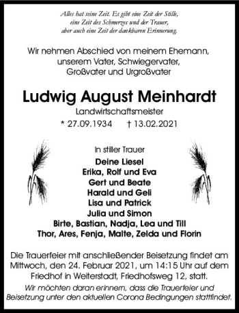 Traueranzeige von Ludwig August Meinhardt von vrm-trauer