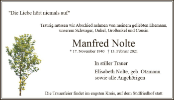 Traueranzeige von Manfred Nolte von vrm-trauer