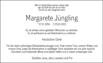 Traueranzeige von Margarete Jüngling von vrm-trauer