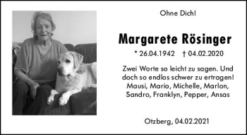 Traueranzeige von Margarete Rösinger von vrm-trauer