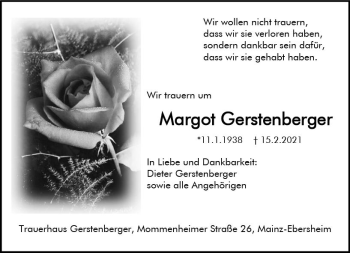 Traueranzeige von Margot Gerstenberger von vrm-trauer