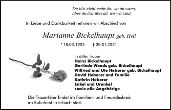 Traueranzeige von Marianne Biekelhaupt von vrm-trauer