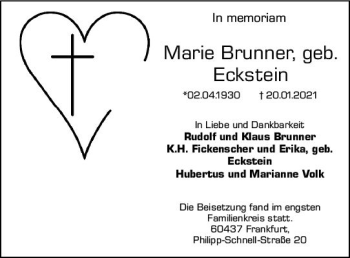 Traueranzeige von Marie Brunnen von vrm-trauer