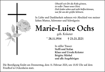 Traueranzeige von Marie-Luise Ochs von vrm-trauer