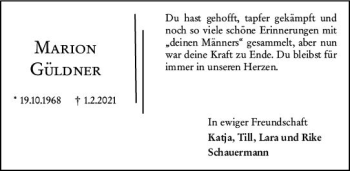 Traueranzeige von Marion Güldner von vrm-trauer