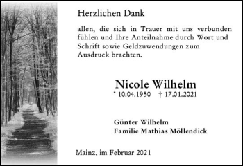 Traueranzeige von Nicole Wilhelm von vrm-trauer