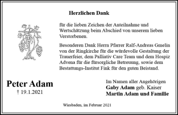 Traueranzeige von Peter Adam von vrm-trauer