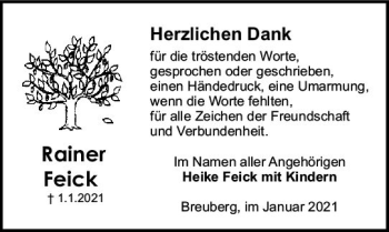 Traueranzeige von Rainer Feick von vrm-trauer