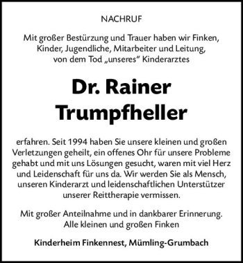 Traueranzeige von Rainer Trumpfheller von vrm-trauer
