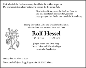 Traueranzeige von Rolf Hessel von vrm-trauer