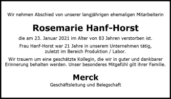 Traueranzeige von Rosemarie Hanf-Horst von vrm-trauer
