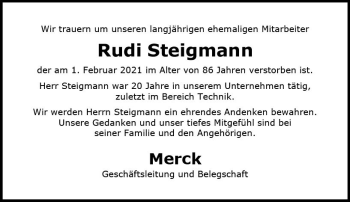Traueranzeige von Rudi Steigmann von vrm-trauer