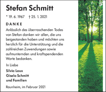 Traueranzeige von Stefan Schmitt von vrm-trauer