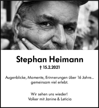 Traueranzeige von Stephan Heimann von vrm-trauer