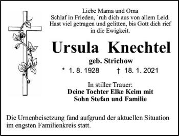 Traueranzeige von Ursula Knechtel von vrm-trauer