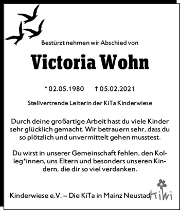 Traueranzeige von Victoria Wohn von vrm-trauer