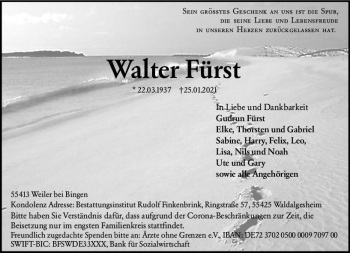 Traueranzeige von Walter Fürst von vrm-trauer