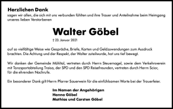 Traueranzeige von Walter Göbel von vrm-trauer