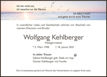 Traueranzeige von Wolfgang Kehlberger von vrm-trauer