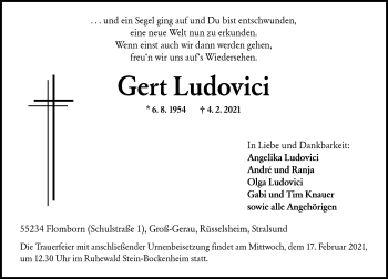 Traueranzeige von Gert Ludovici von VRM Tageszeitungen