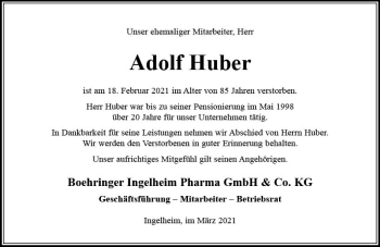 Traueranzeige von Adolf Huber von vrm-trauer
