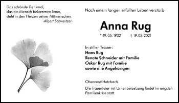 Traueranzeige von Anna Rug von vrm-trauer