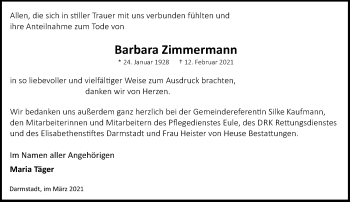 Traueranzeige von Barbara Zimmermann von vrm-trauer