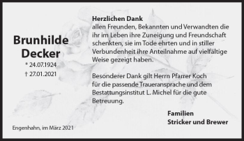 Traueranzeige von Brunhilde Decker von vrm-trauer