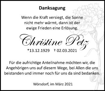 Traueranzeige von Christine Petz von vrm-trauer