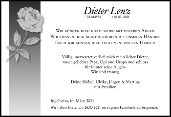 Traueranzeige von Dieter Lenz von vrm-trauer