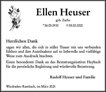 Traueranzeige von Ellen Heuser von vrm-trauer