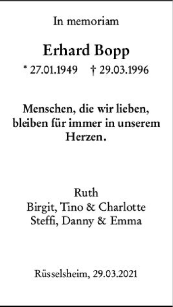 Traueranzeige von Erhard Bopp von vrm-trauer