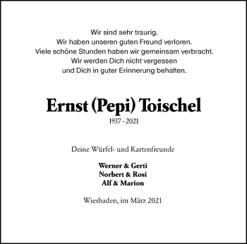 Traueranzeige von Ernst  Toischel von vrm-trauer