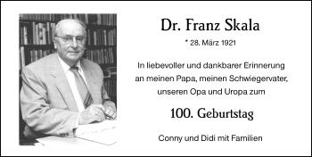Traueranzeige von Franz Skala von vrm-trauer