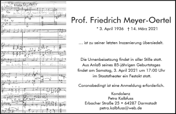 Traueranzeige von Friredrich Meyer-Oertel von vrm-trauer