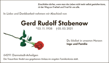 Traueranzeige von Gerd Rudolf Stabenow von vrm-trauer