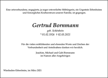 Traueranzeige von Gertrud Bornmann von vrm-trauer