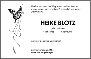 Traueranzeige von Heike Blotz von vrm-trauer