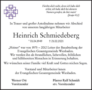Traueranzeige von Heinrich Schmiedeberg von vrm-trauer