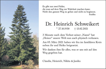 Traueranzeige von Heinrich Schweikert von vrm-trauer