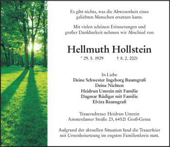 Traueranzeige von Hellmuth Hollstein von vrm-trauer