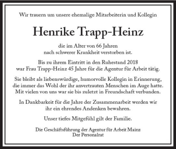 Traueranzeige von Henrike Trapp-Heinz von vrm-trauer