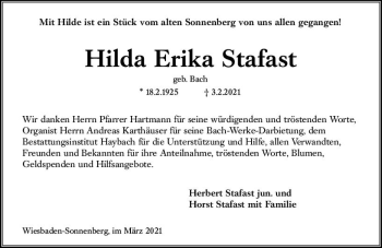 Traueranzeige von Hilda Erika Stafast von vrm-trauer