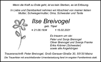 Traueranzeige von Ilse Breivogel von vrm-trauer