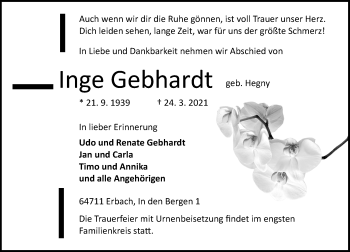 Traueranzeige von Inge Gebhardt von vrm-trauer
