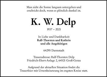 Traueranzeige von K. W. Delp von vrm-trauer